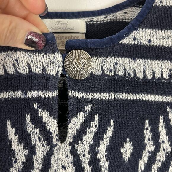 Vintage Christopher & Banks Sweater Navy Blue Chunky Knit Nordic Style Hand Knit - Picture 4 of 8